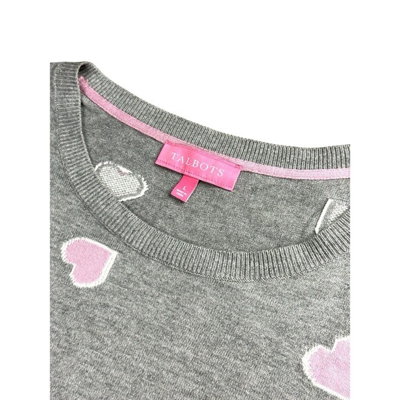 Wear Hearts Give Hope Talbots Breast Cancer Collection Gray Pink Heart Sweater L - Picture 2 of 10